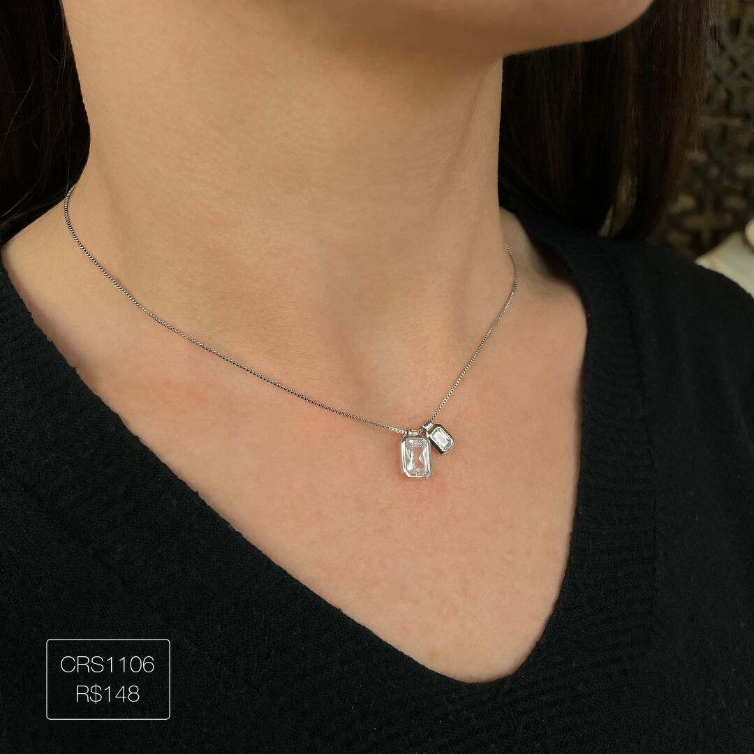 Colar Asteria Zirconia Retangular Prateado